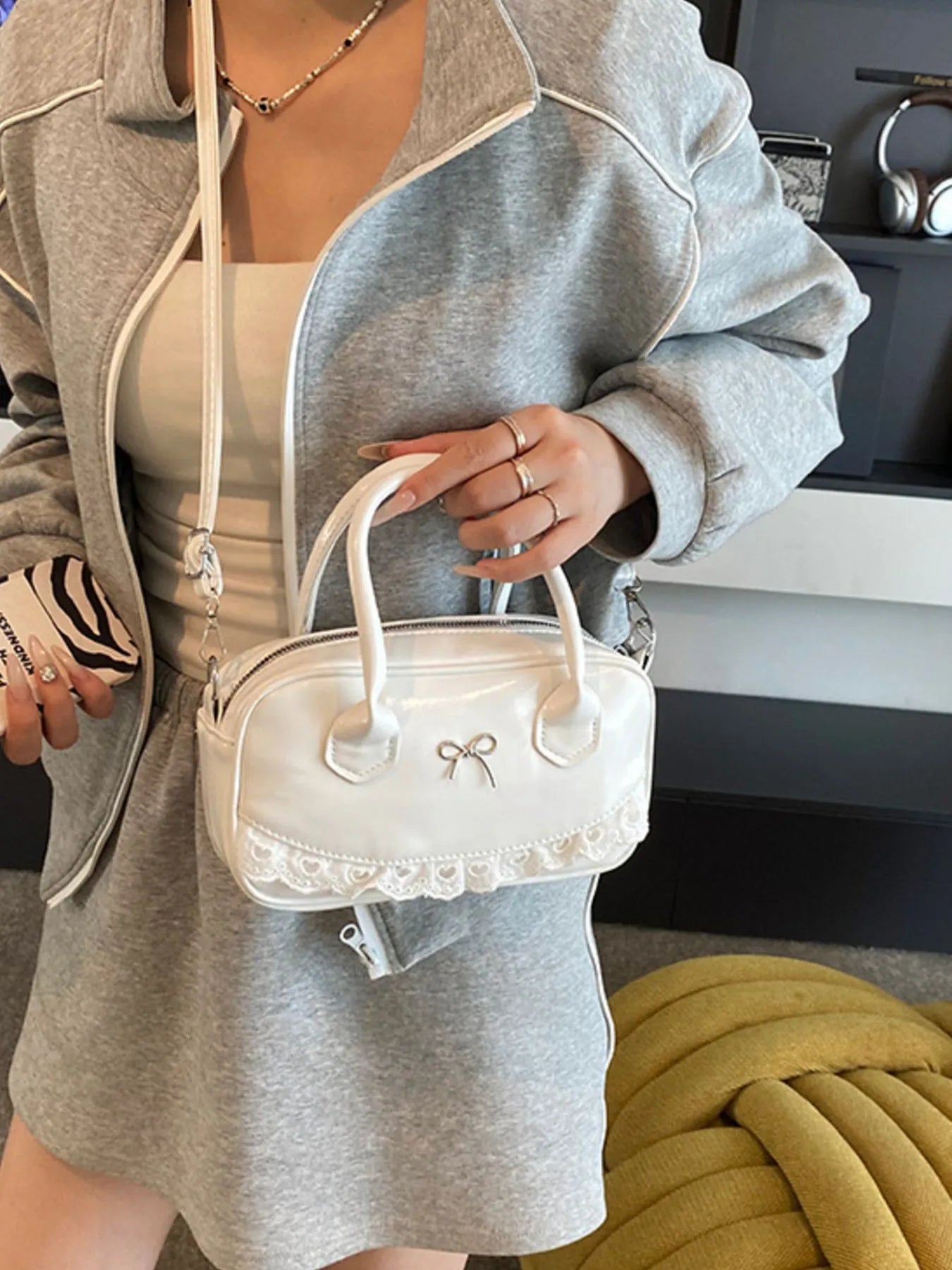Lace Detail Bow Crossbody Bag Trendsi