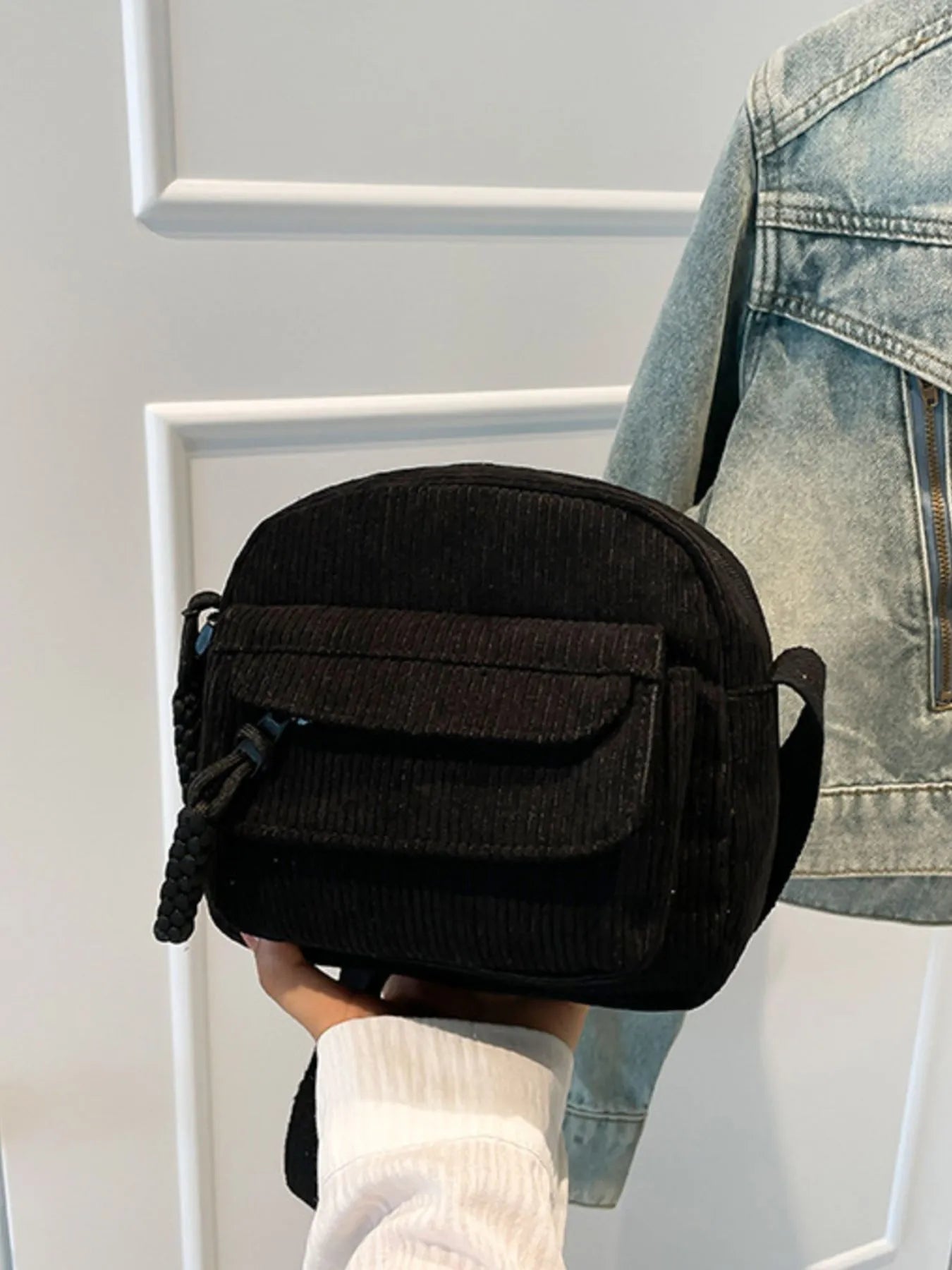 Corduroy Crossbody Bag with Adjustable Strap Trendsi