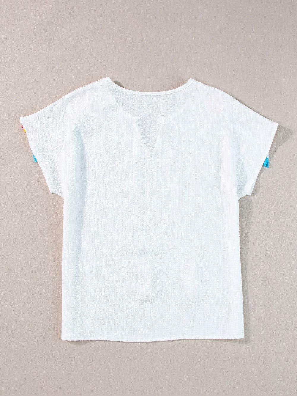 Women Tassel Tie Neck Short Sleeve White Blouse NicholesGifts