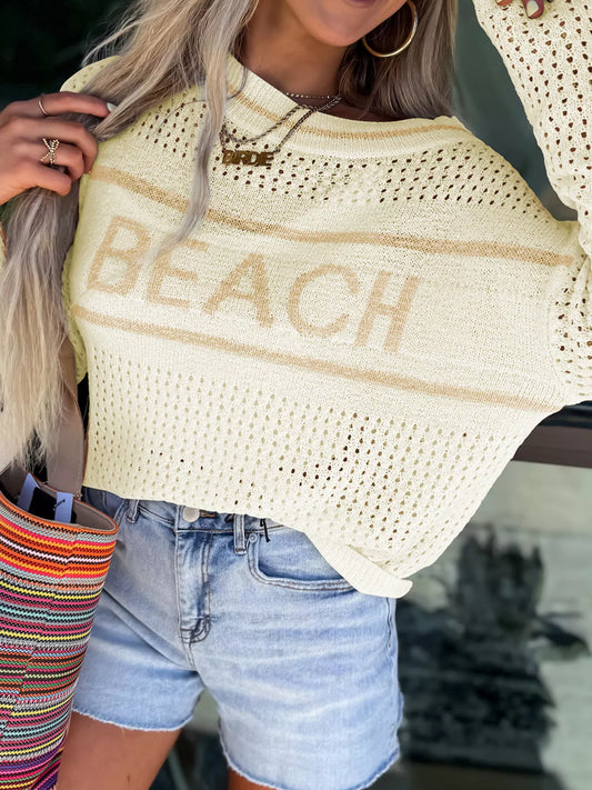 BEACH Hollow Out Knitted Lightweight Dolman Sweater