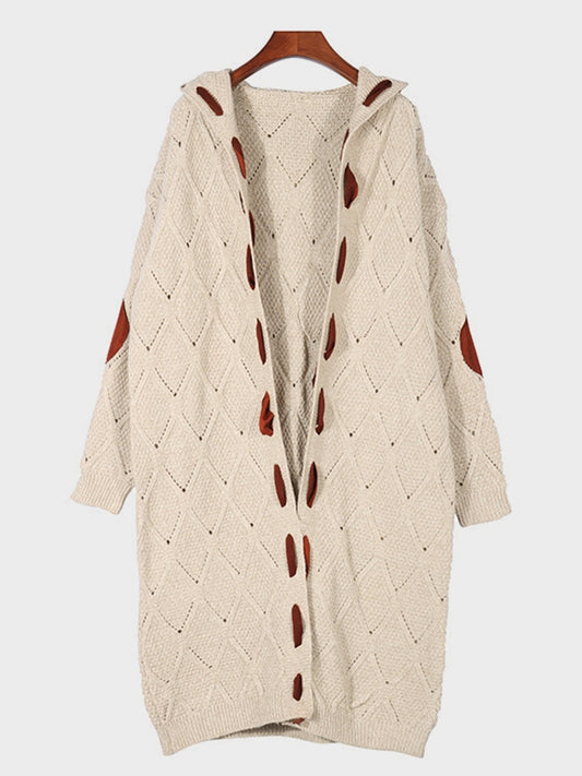 NicholesGifts Women Openwork Long Sleeve Open Front Hooded Cardigan