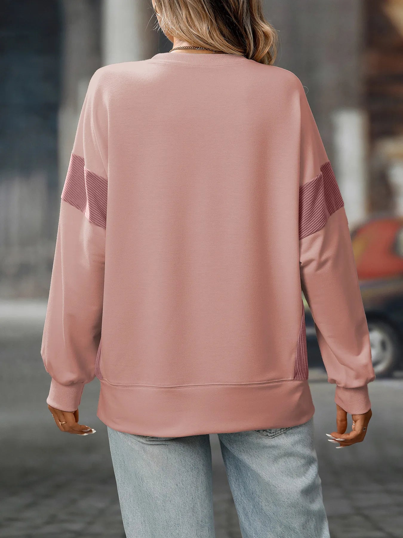 Slit Round Neck Long Sleeve Sweatshirt