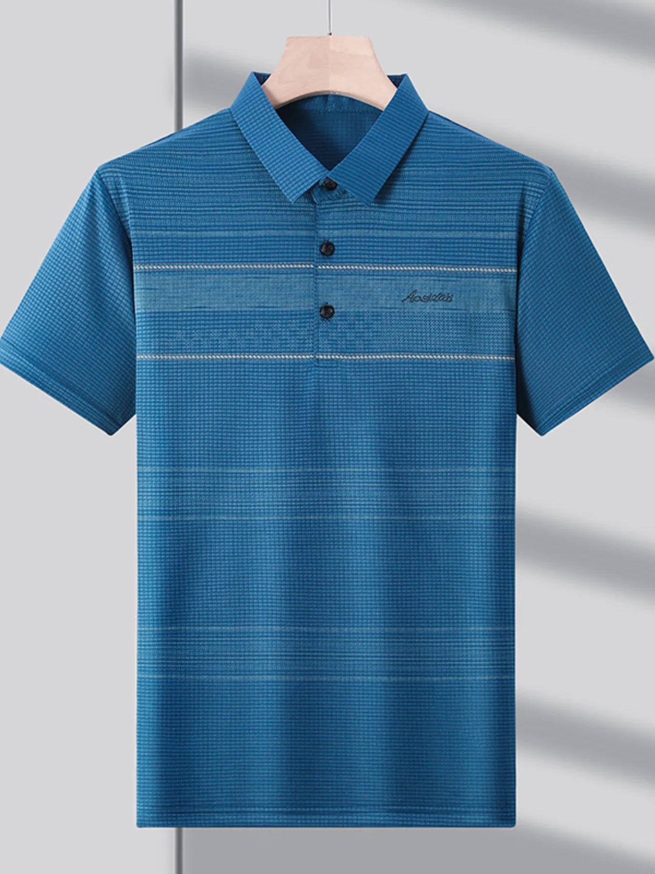 Men's Plus Size Striped Quick-Dry Short Sleeve Polo Shirt