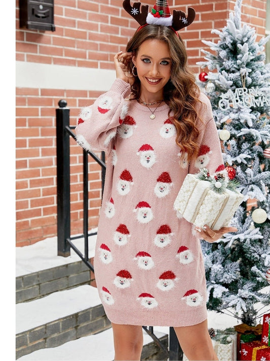 Women Round Neck Dropped Shoulder Sweater Dress NicholesGifts