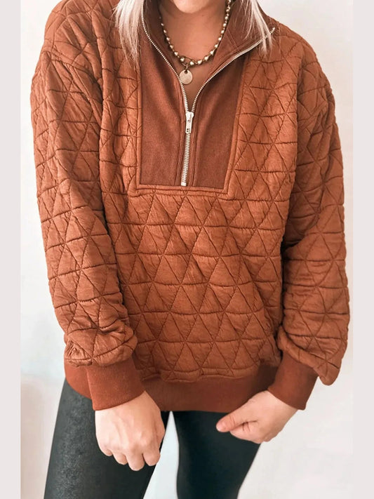 Quilted Half-Zip Long Sleeve Sweatshirt NicholesGifts