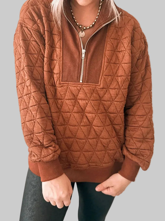 Women Quilted Half-Zip Long Sleeve Sweatshirt nicholesgifts