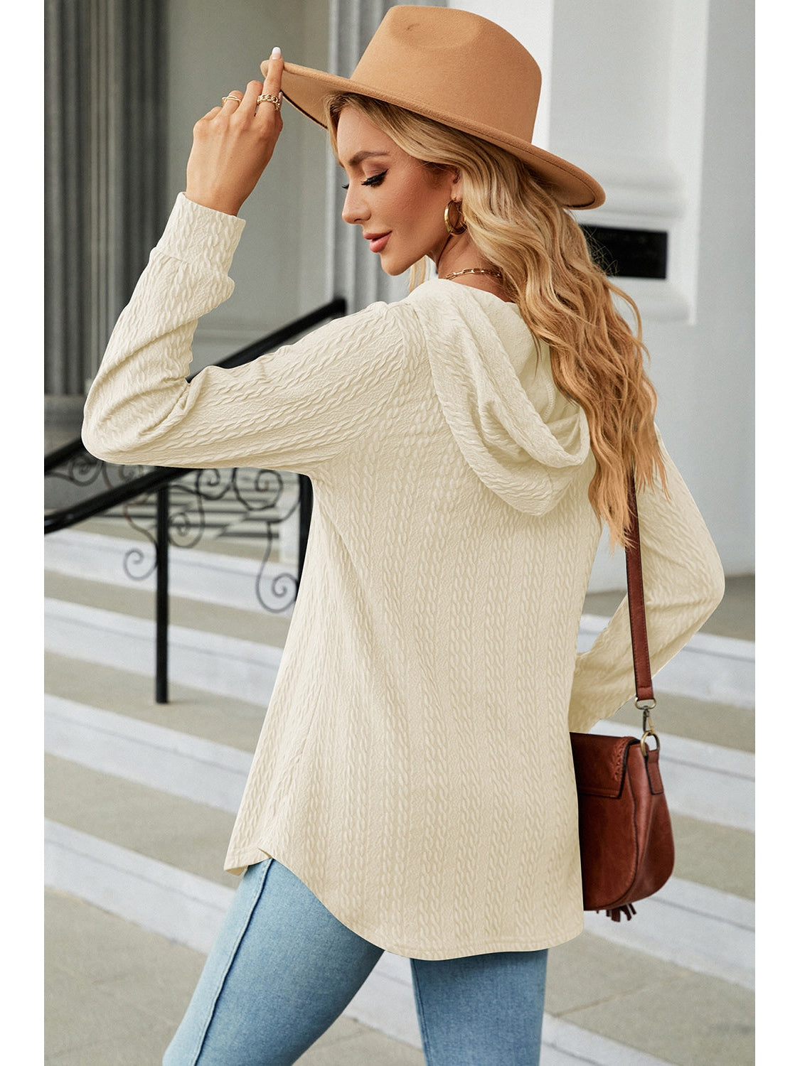 NicholesGifts Women Decorative Button Drawstring Long Sleeve Hoodie nicholesgifts