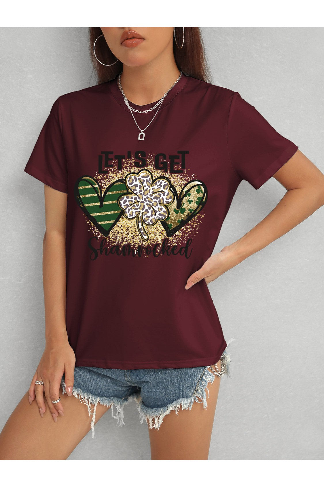 Women Lucky Clover Round Neck Short Sleeve T-Shirt NicholesGifts