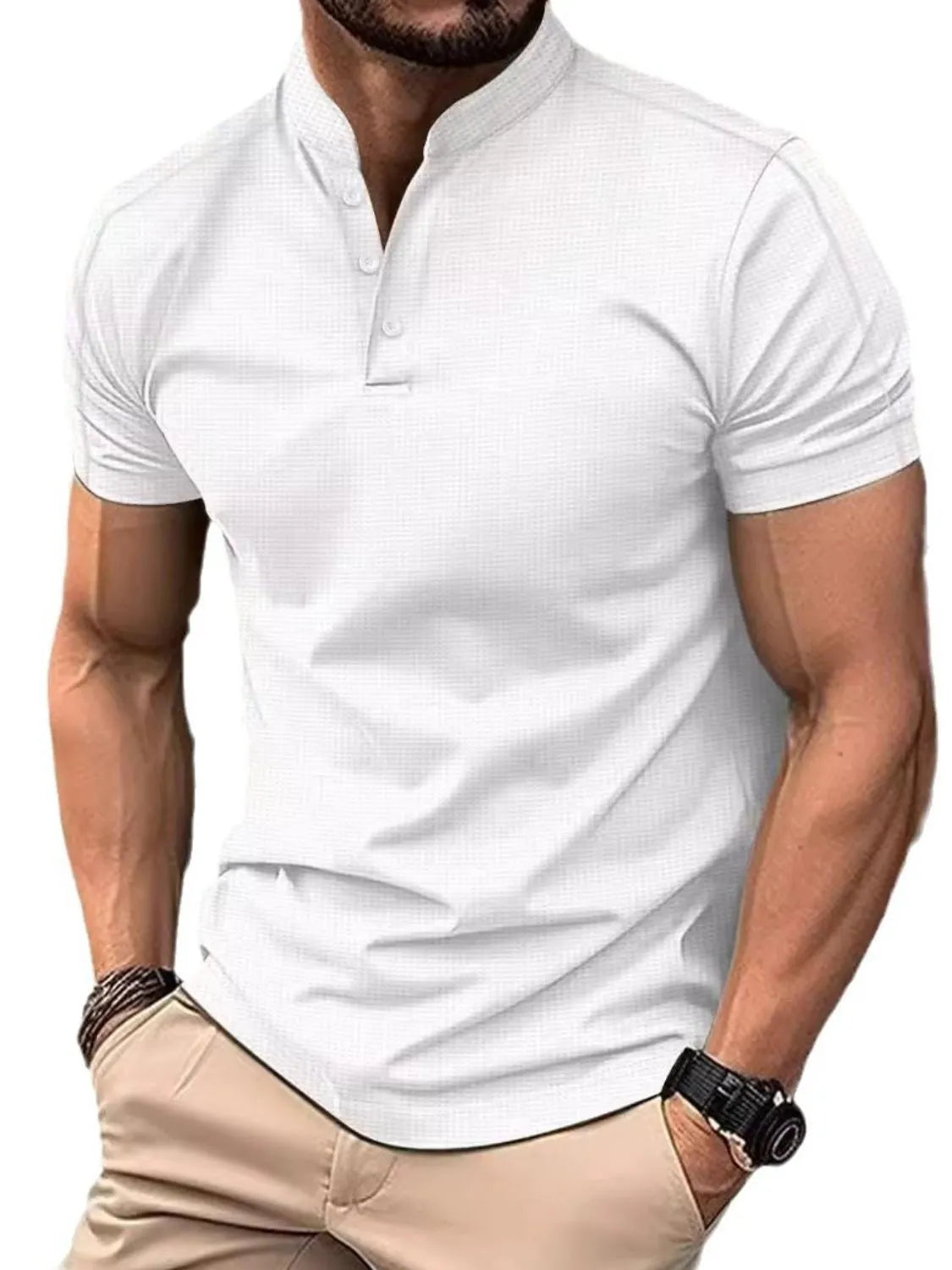 Men's Full Size Button Detail Short Sleeve Polo Plus Size NicholesGifts