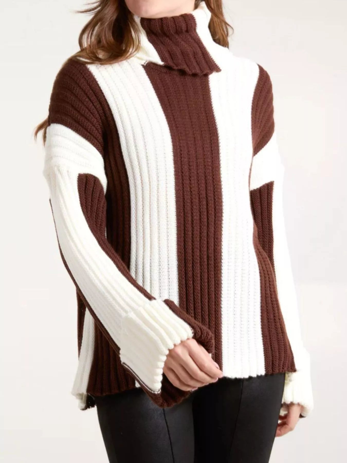 Color Block Ribbed Turtleneck Sweater Trendsi