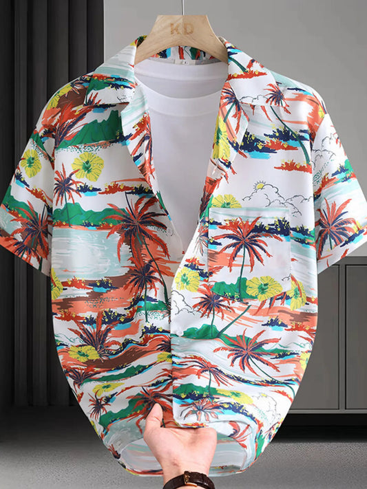 Men's Plus Size Hawaiian Print Short Sleeve Shirt NicholesGifts