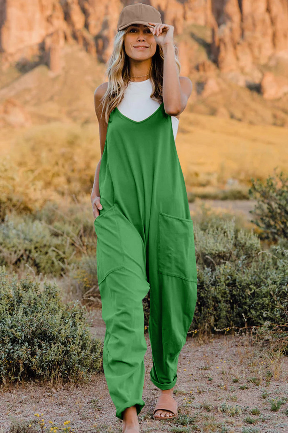 Double Take Full Size V-Neck Sleeveless Jumpsuit with Pockets NicholesGifts