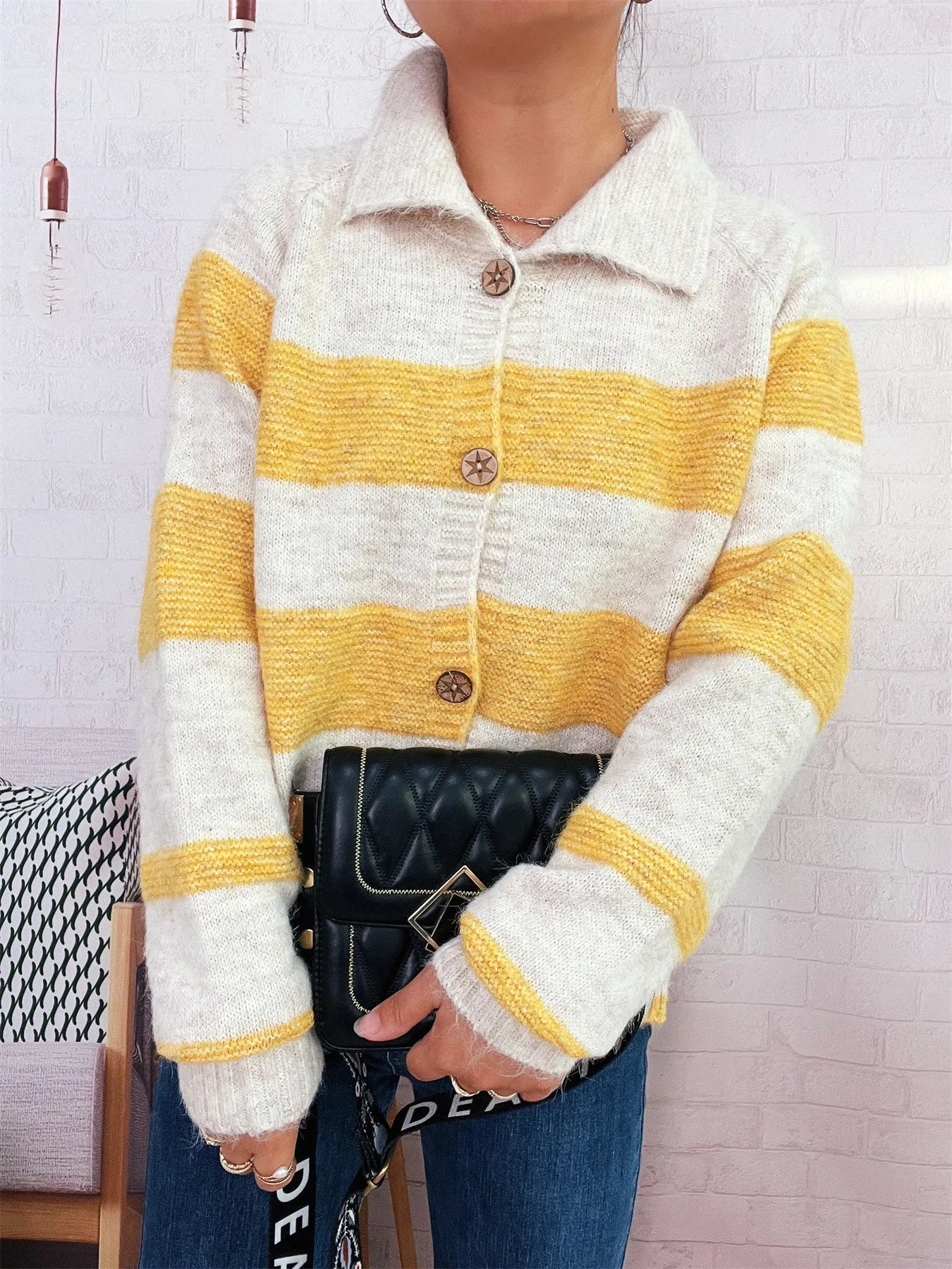 Striped Button-Up Cozy Cardigan