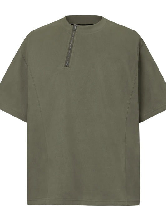 Men's Oversized Diagonal Zip Short Sleeve T-Shirt Trendsi