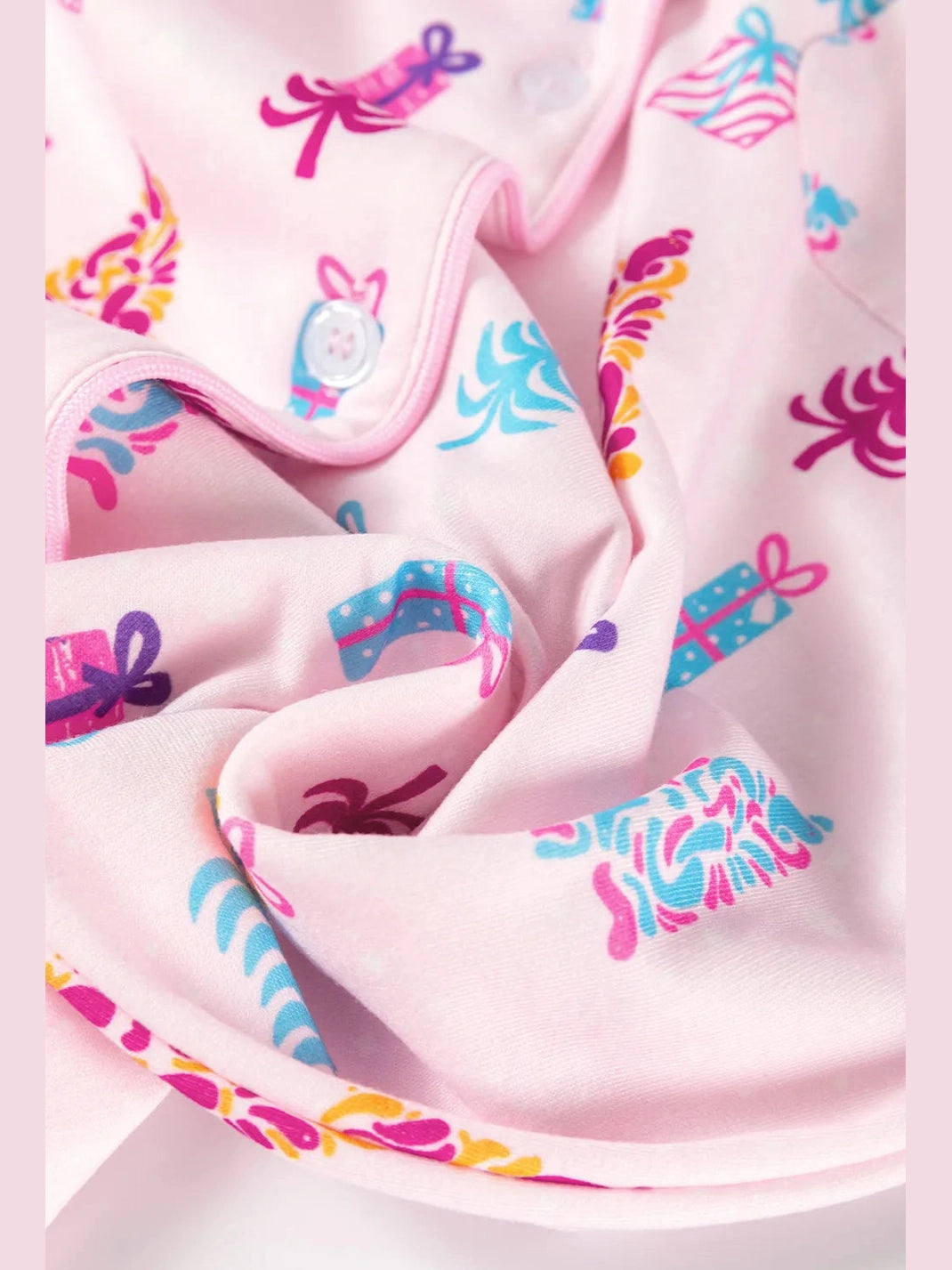 Printed Collared Neck Long Sleeve Lounge Dress NicholesGifts