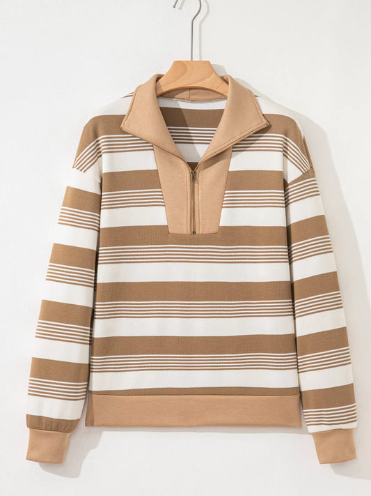 Stripe Zip Collar Patchwork Vintage Sweatshirt nicholesgifts
