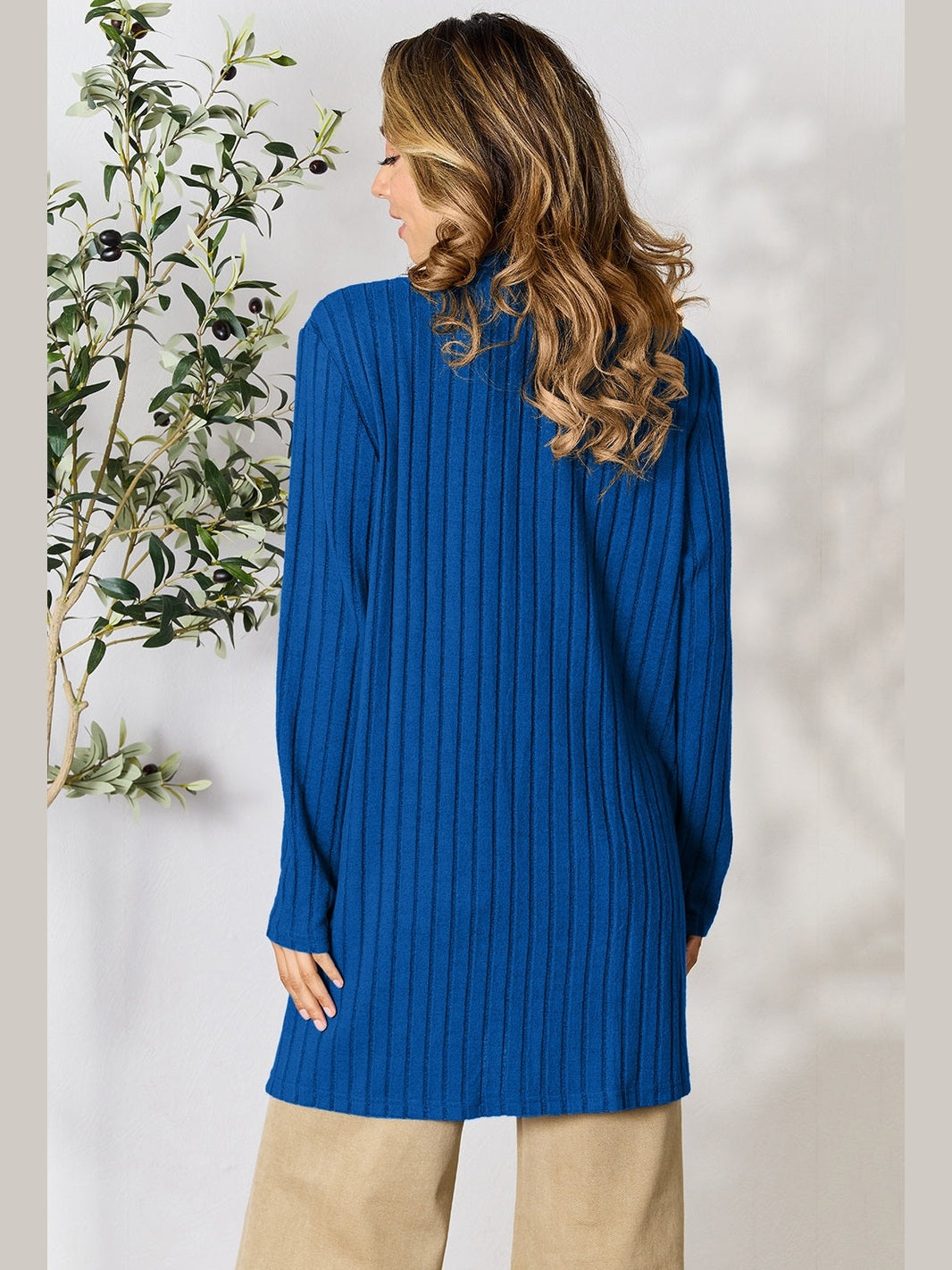 NicholesGifts Women Basic Bae Full Size Ribbed Open Front Cardigan with Pockets NicholesGifts