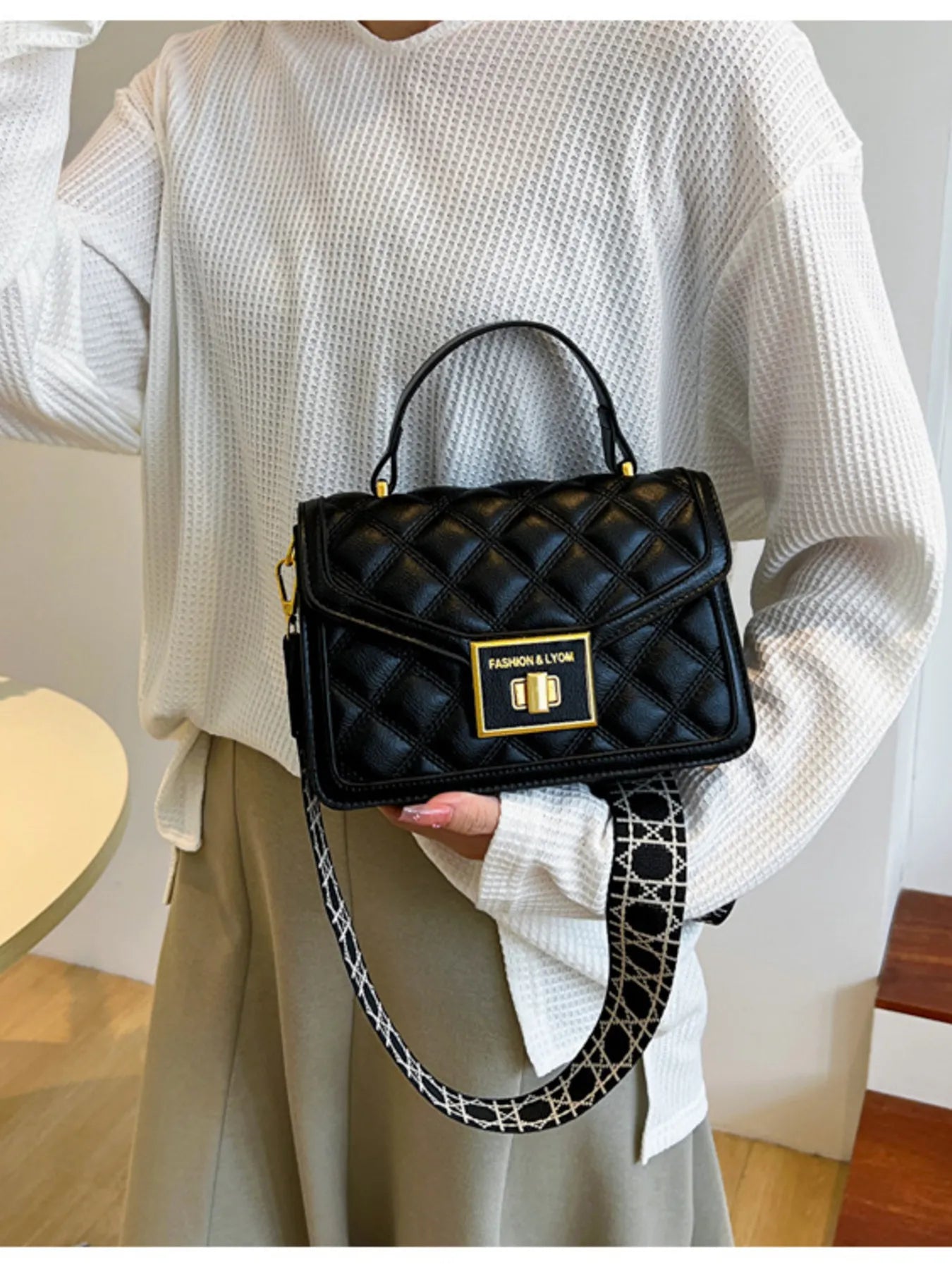 Quilted Adjustable Strap Shoulder Bag Trendsi