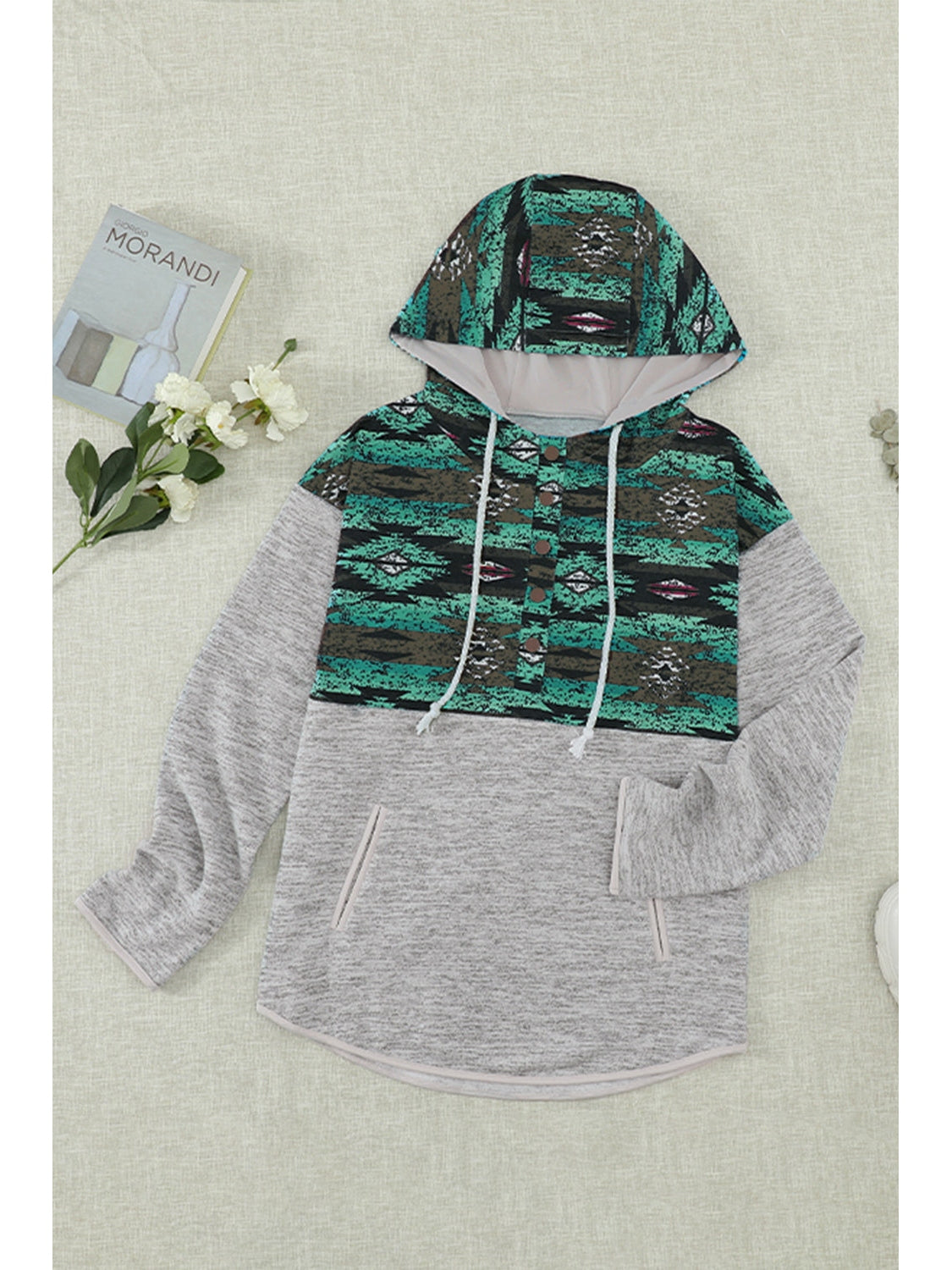 NicholesGifts Women Ghost Print Dropped Shoulder Hoodie