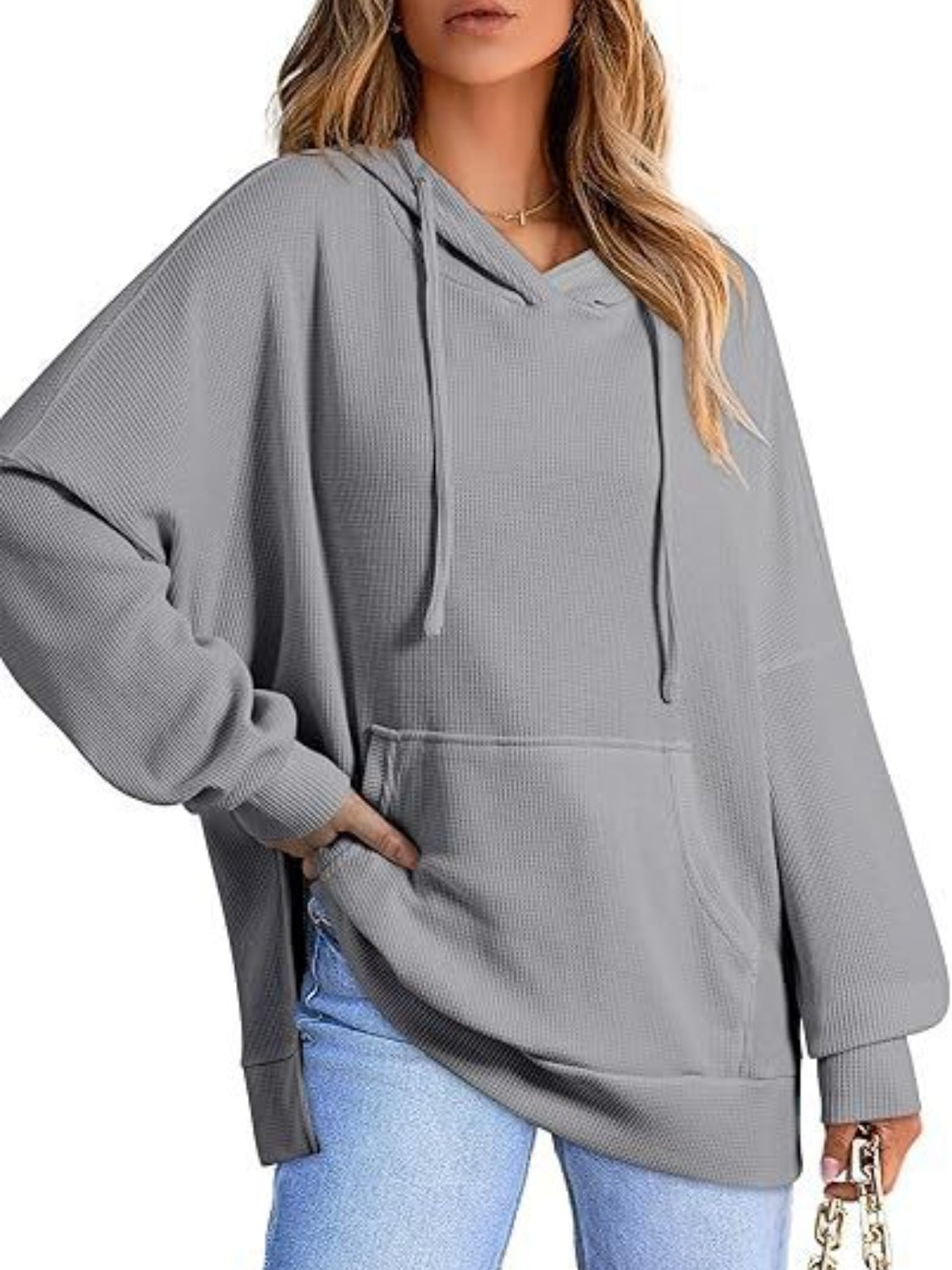 NicholesGifts Women Drawstring Slit Long Sleeve Hoodie NicholesGifts