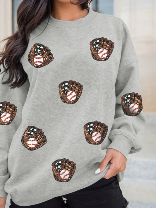 Sequin Baseball Patched Casual Sweatshirt