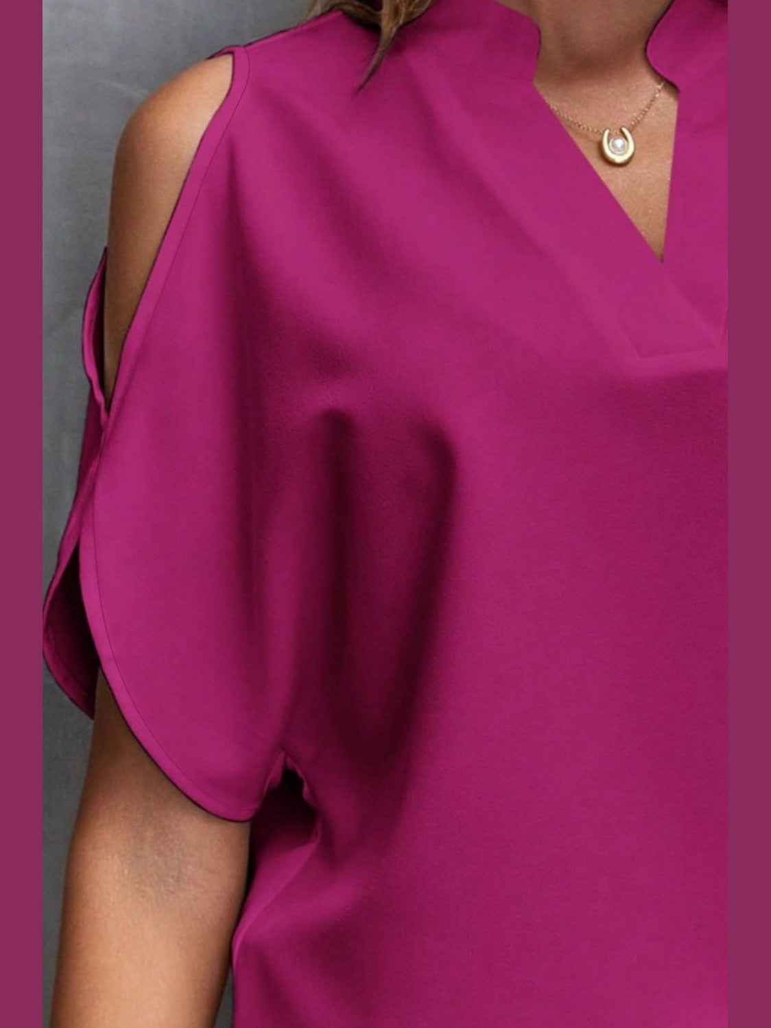 Women Notched Cold Shoulder Blouse