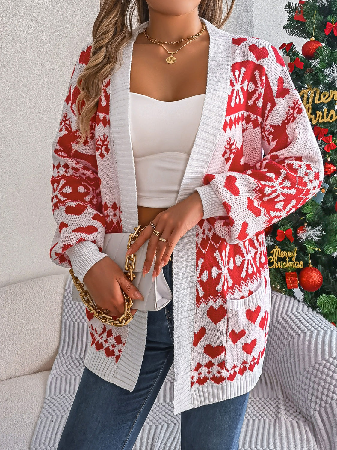 NicholesGifts Women Pocketed Open Front Long Sleeve Cardigan NicholesGifts