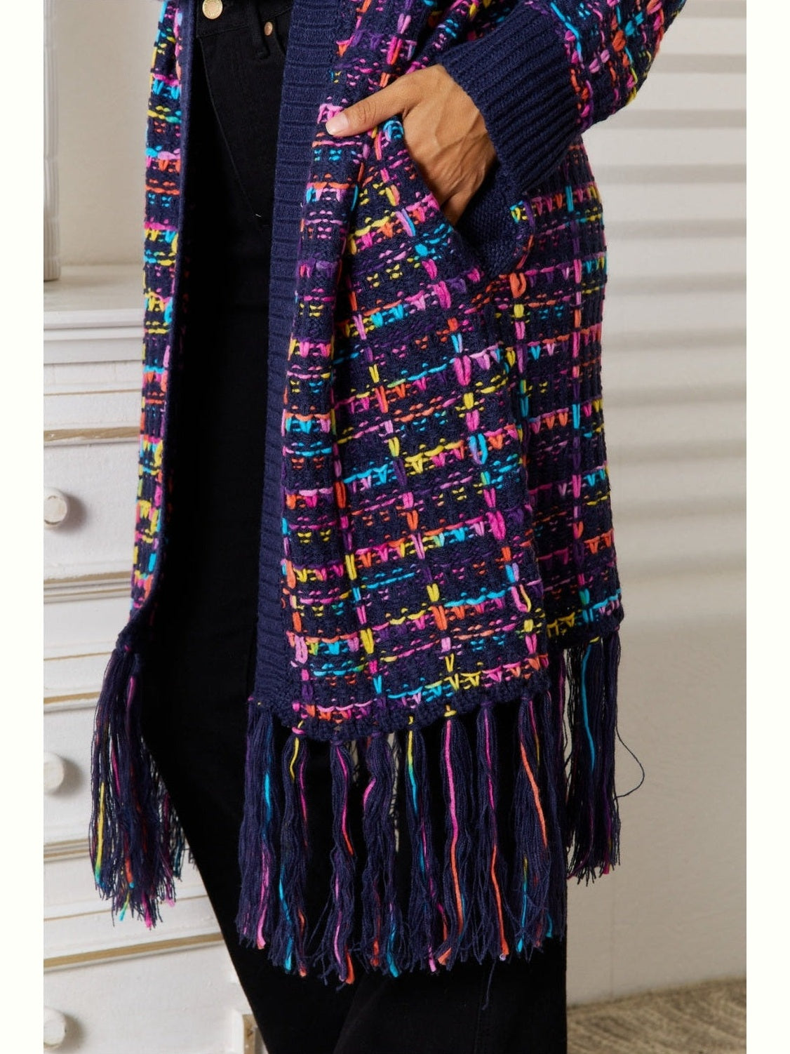 Women Fringe Hem Open Front Cardigan
