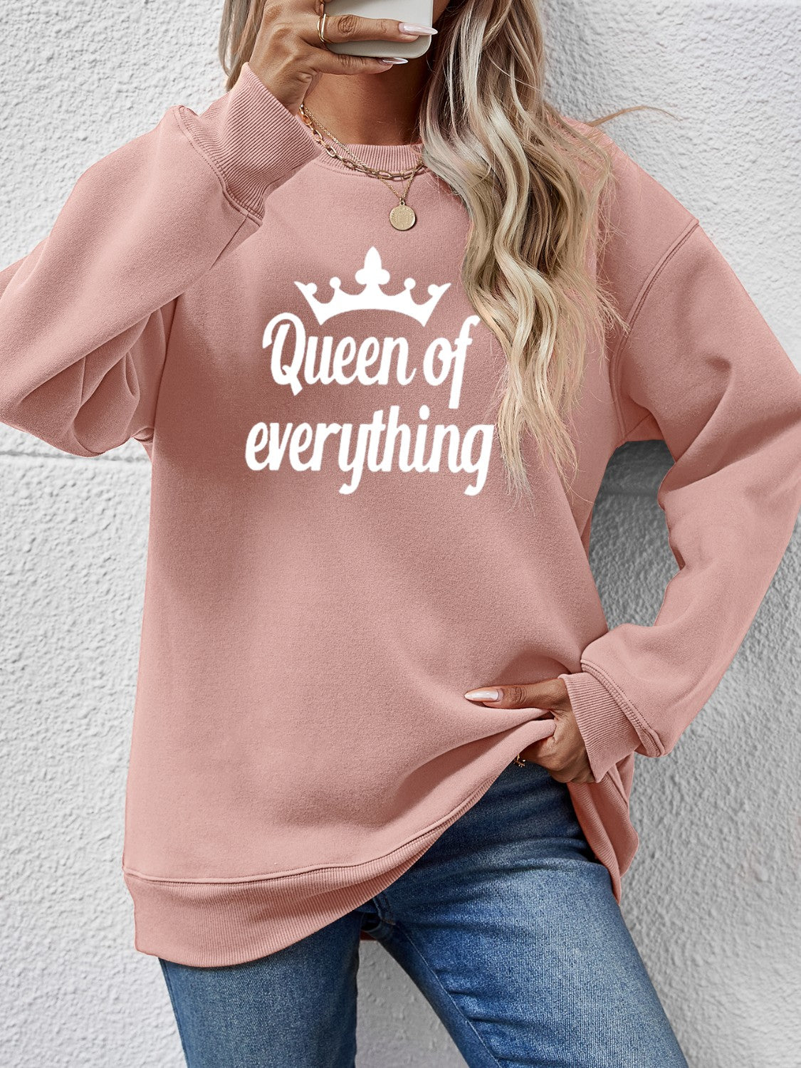 NicholesGifts Women Queen Of Everything Round Neck Sweatshirt NicholesGifts