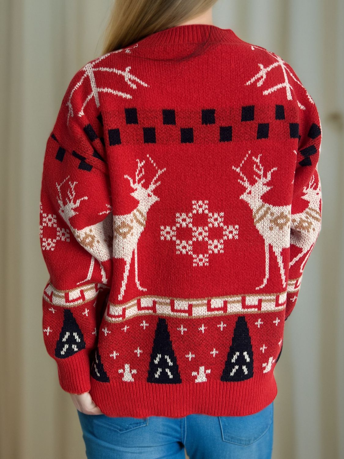Christmas Element Round Neck Long Sleeve Sweater NicholesGifts