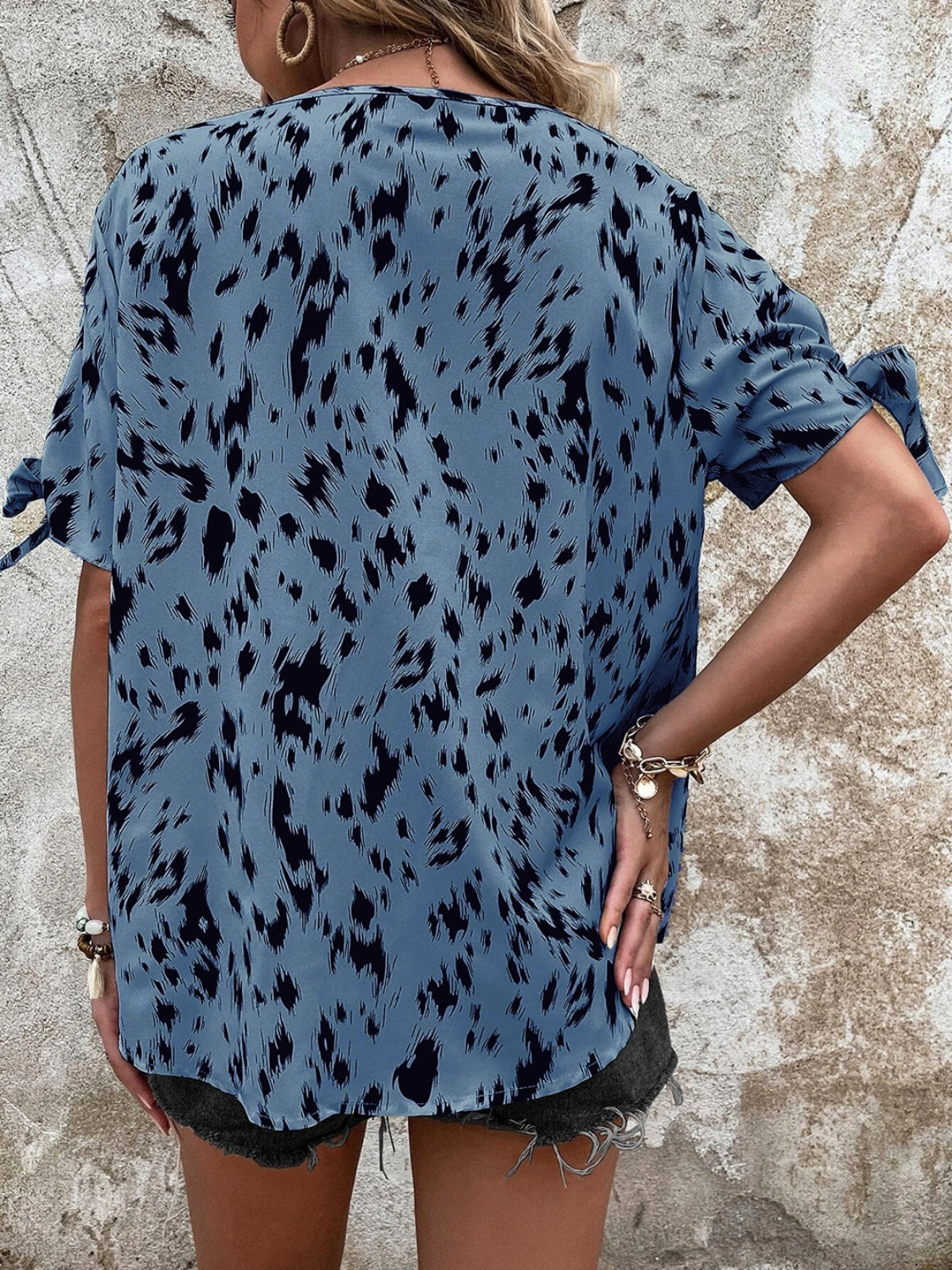 Women Tied Printed Boat Neck Blouse nicholesgifts