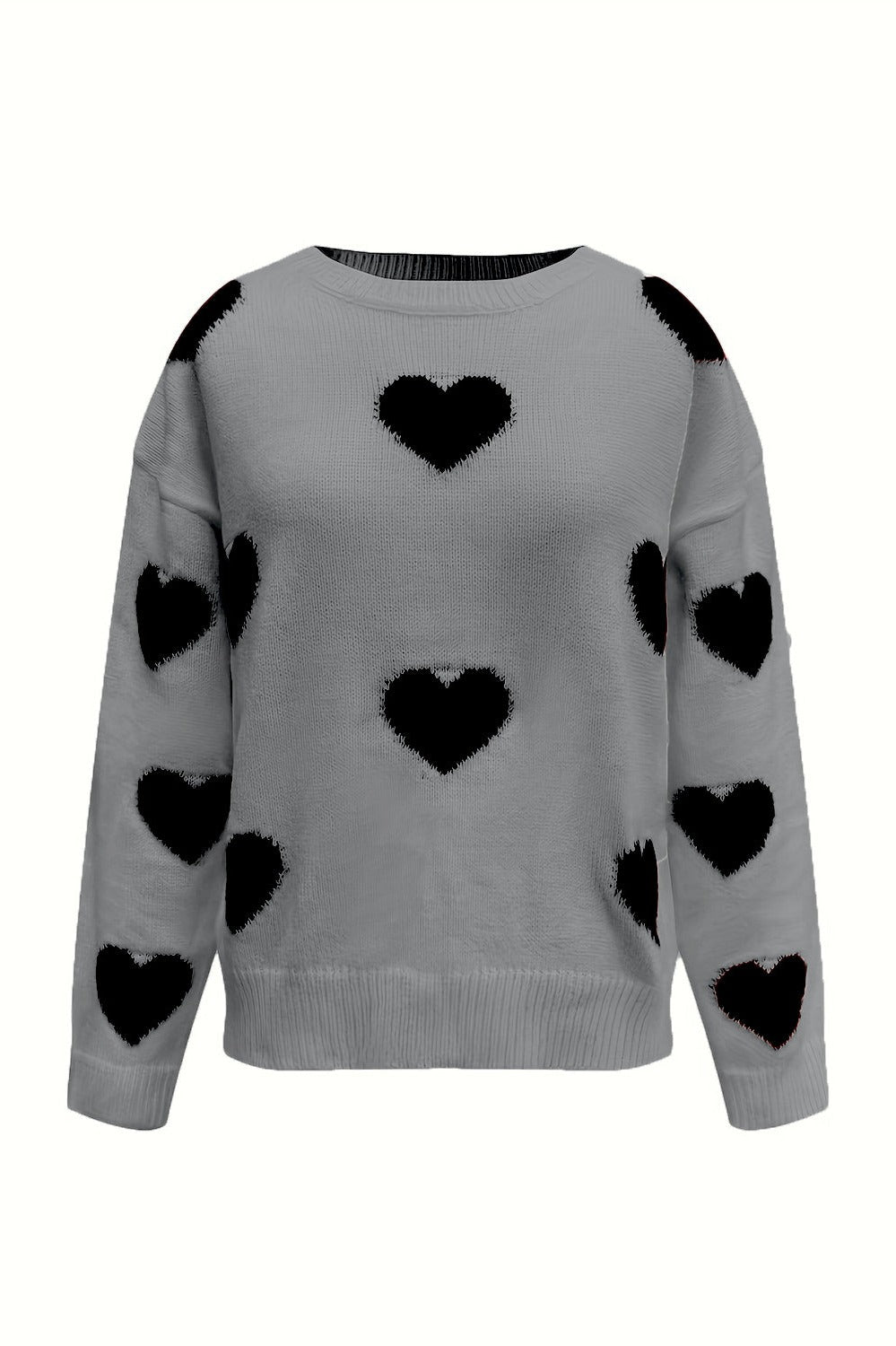 NicholesGifts Women Valentine’s Day Heart Round Neck Long Sleeve Sweater NicholesGifts