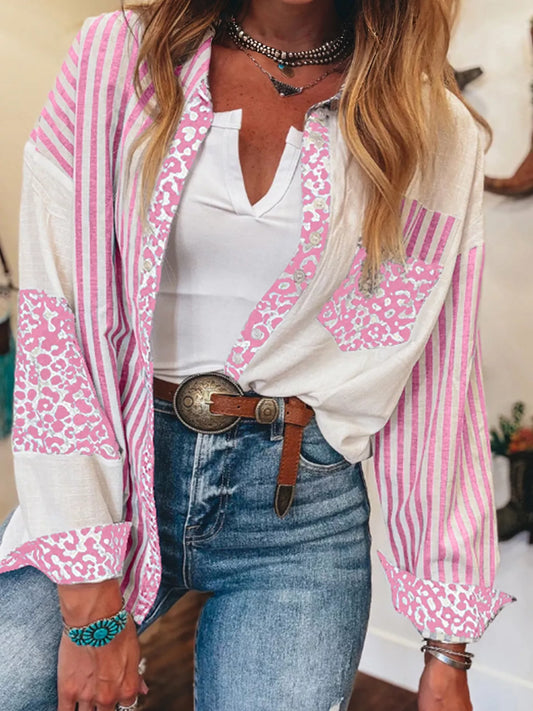 Leopard Striped Western Casual Shirt Trendsi