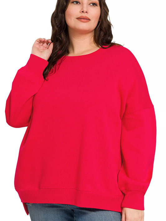 Zenana Full Size Fleece Hi-low Boyfriend Sweatshirts with Pockets Plus Size nicholesgifts