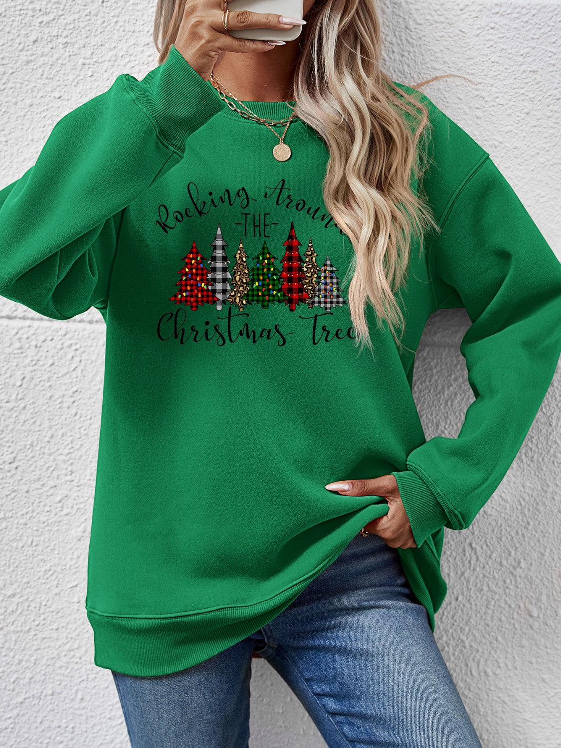 Christmas Tree Graphic Round Neck Sweatshirt NicholesGifts