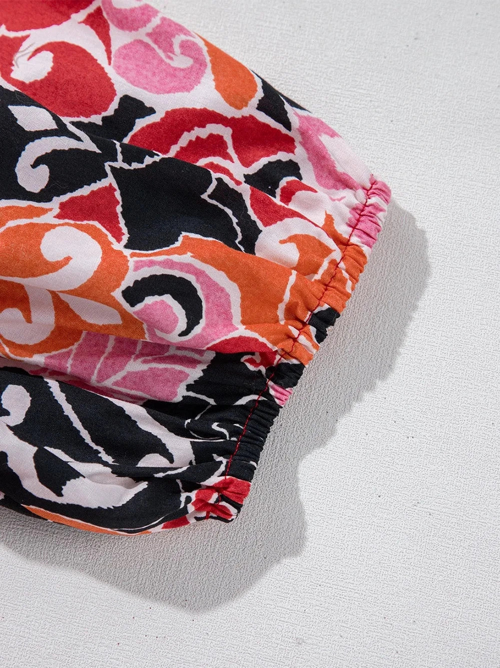 Ethnic Print Split Neck Short Puff Sleeve Blouse NicholesGifts