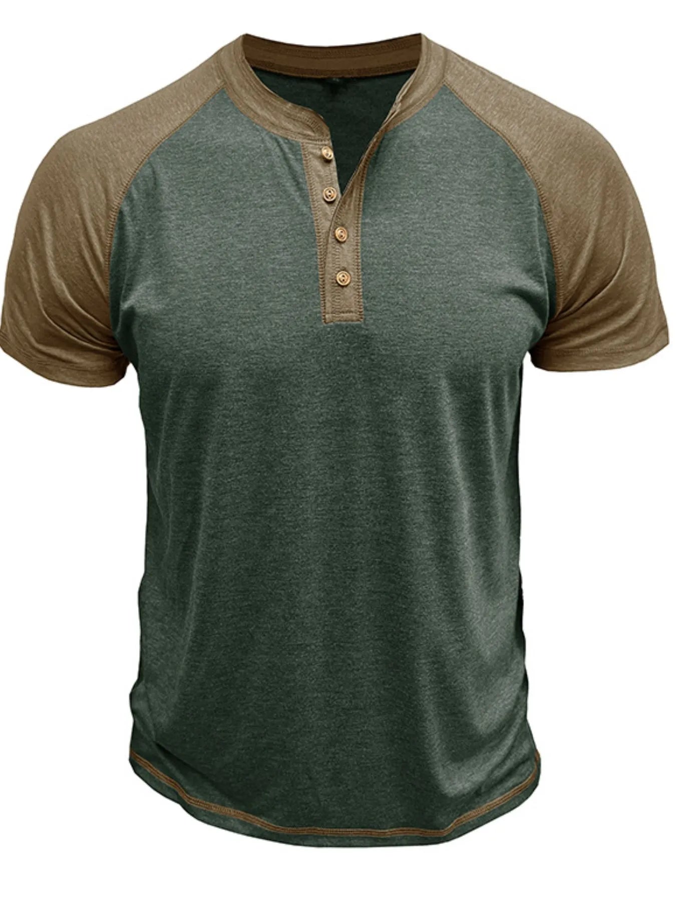 Men's Raglan Henley Color Block T-Shirt Trendsi