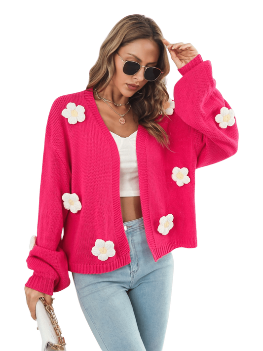 Women Floral Open Front Long Sleeve Cardigan