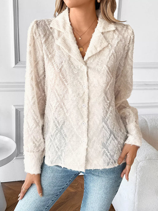 Textured Long Sleeve Button-Up Shirt NicholesGifts