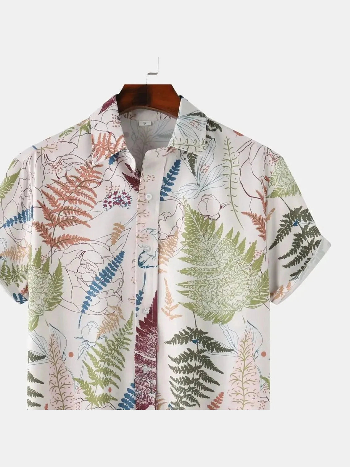 Men's Tropical Fern Print Short Sleeve Button-Up Shirt NicholesGifts