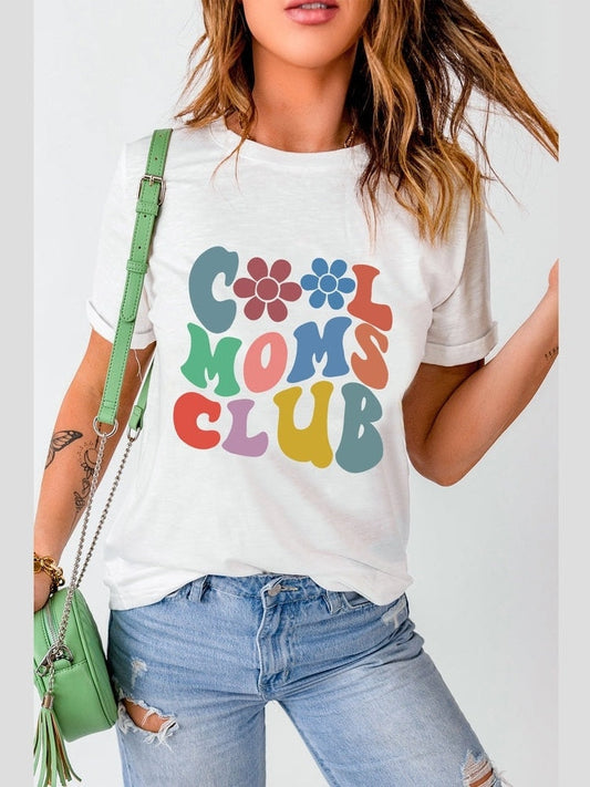 Women Cool Moms Club Round Neck Short Sleeve T-Shirt