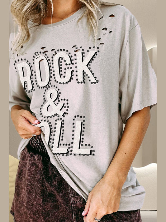 ROCK & ROLL Round Neck Dropped Shoulder T-Shirt