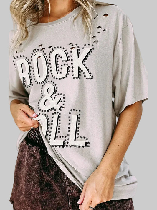 ROCK & ROLL Round Neck Dropped Shoulder T-Shirt nicholesgifts