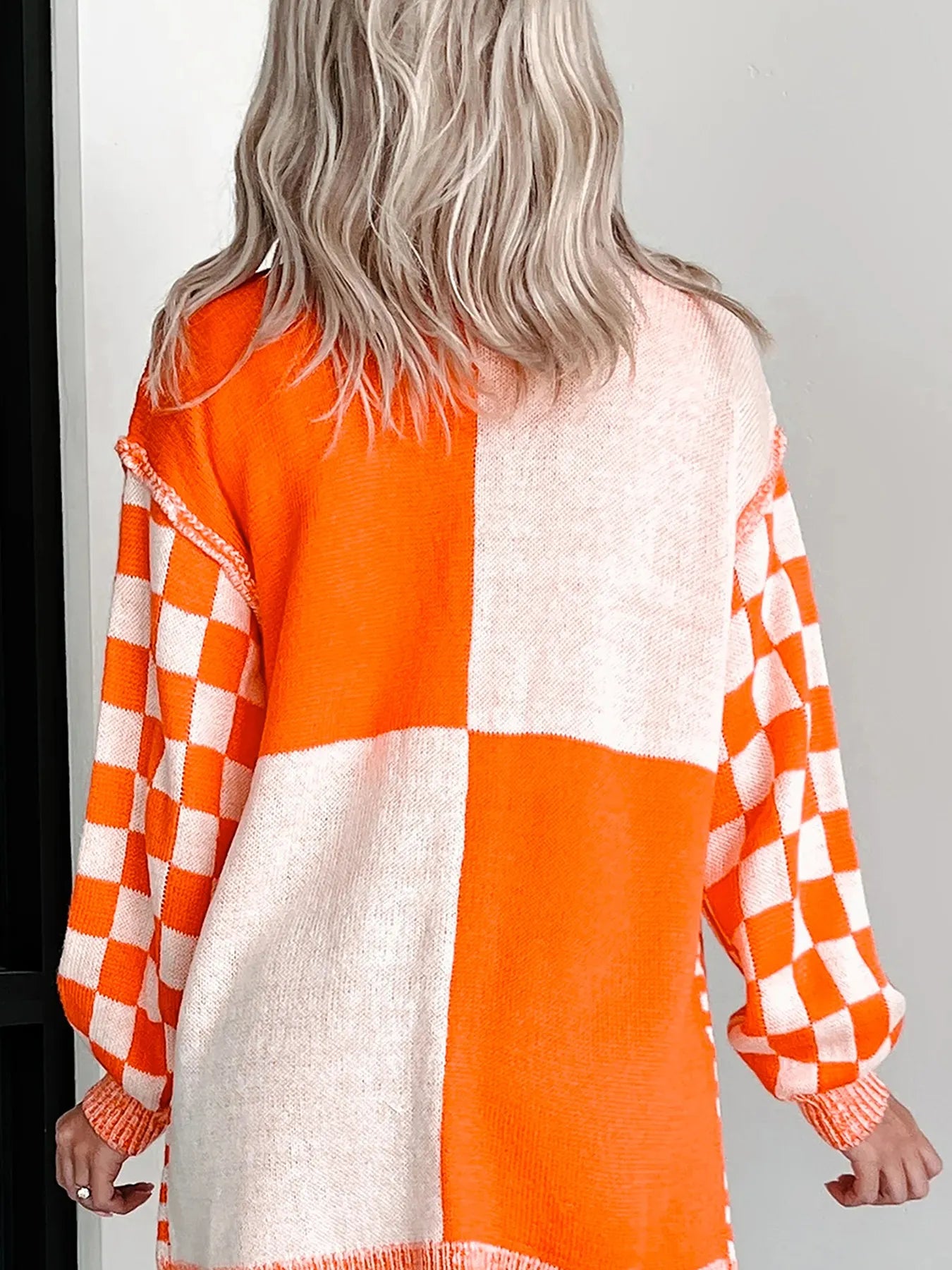 Checkered Pattern Open Front Cardigan Trendsi