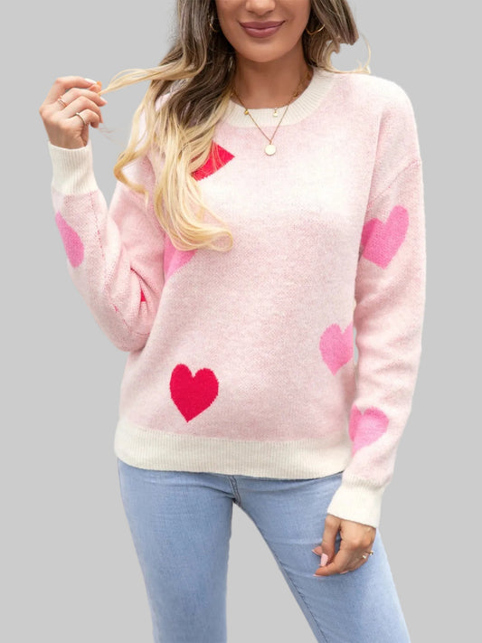 Women Angel Wings Heart Round Neck Drop Shoulder Sweater nicholesgifts