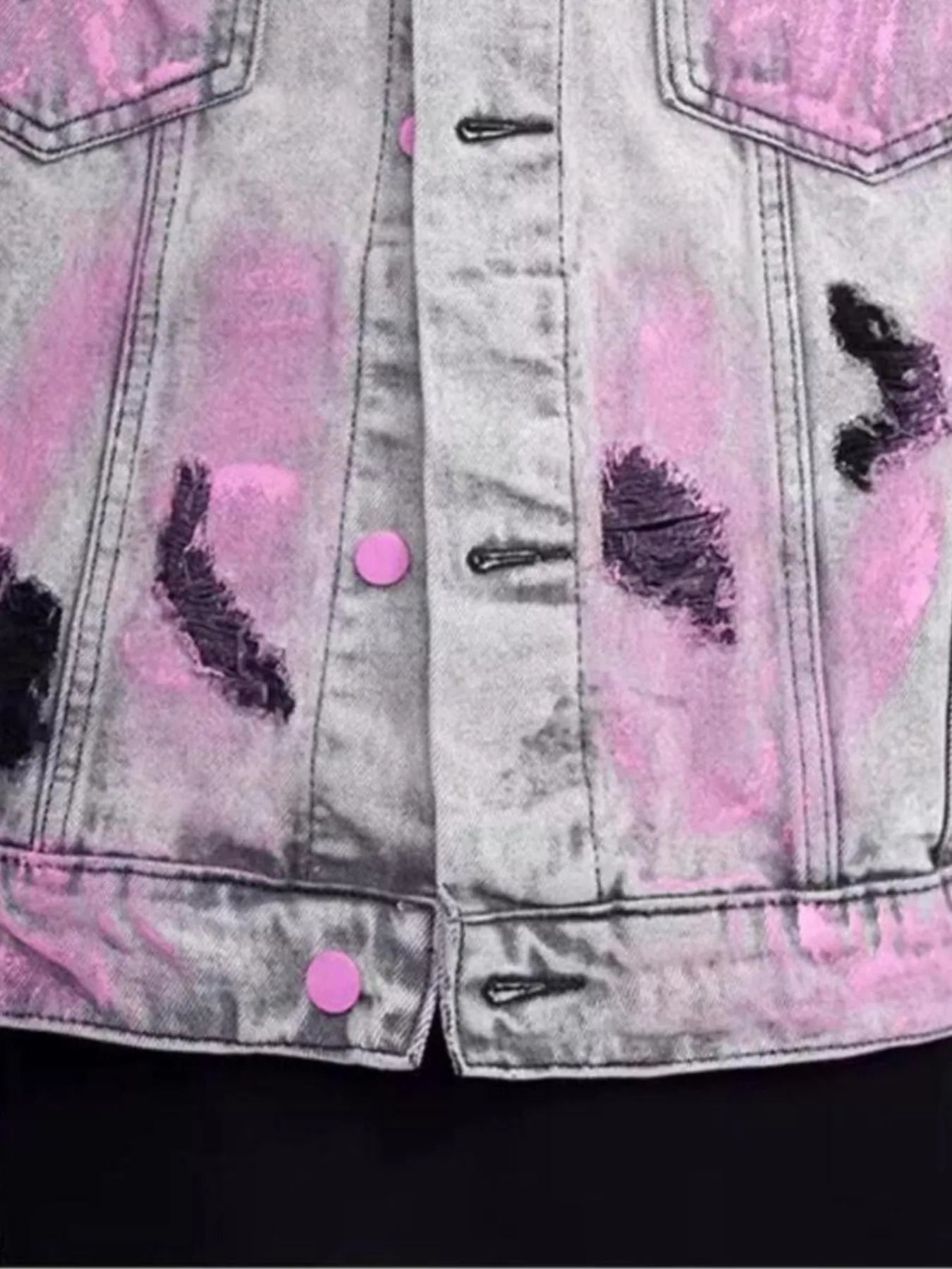 Men's Plus Size Graffiti Washed Button Up Denim Jacket Trendsi