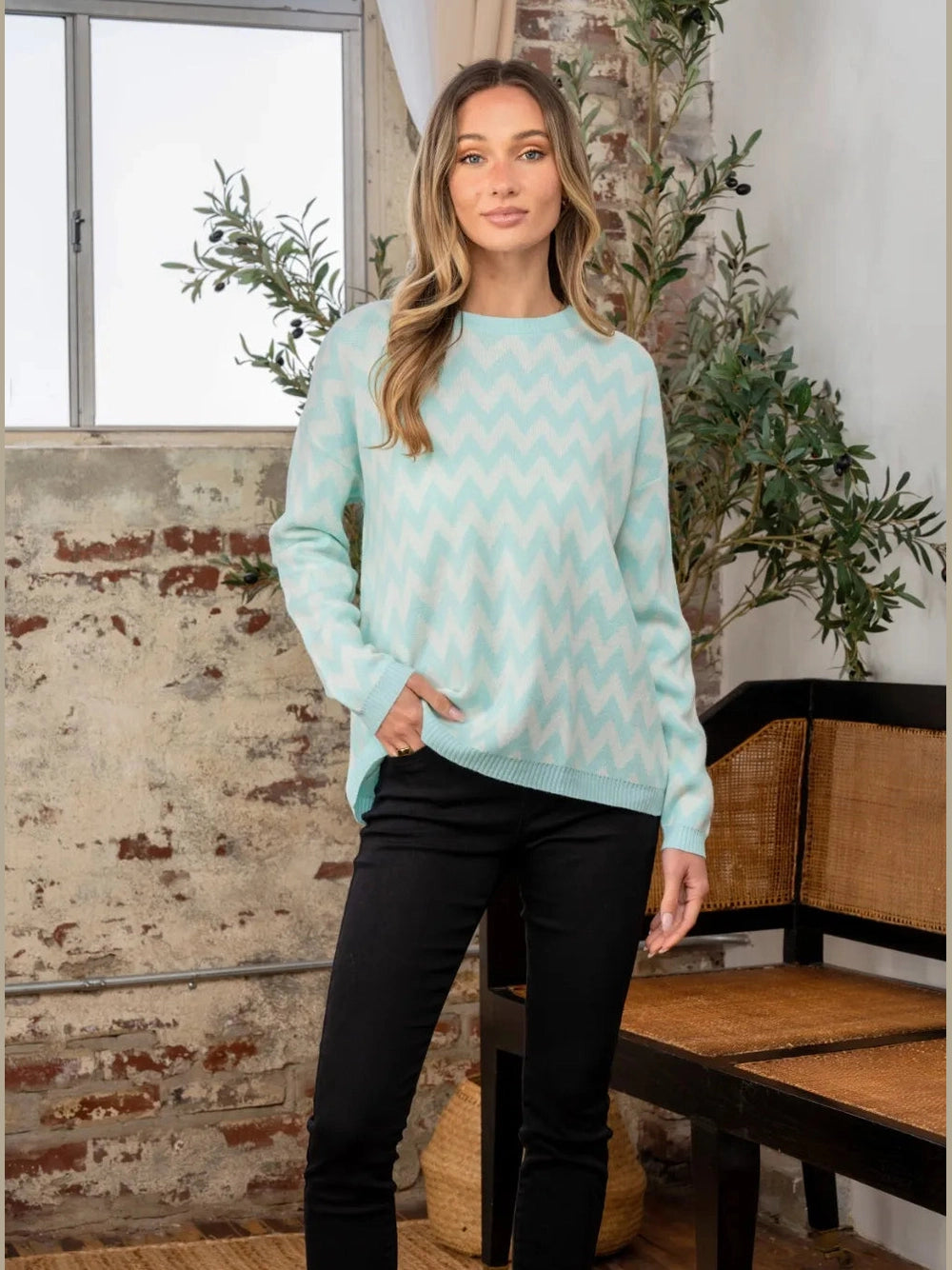 Sew In Love Full Size Wave Stripe Contrast Long Sleeve Sweater NicholesGifts