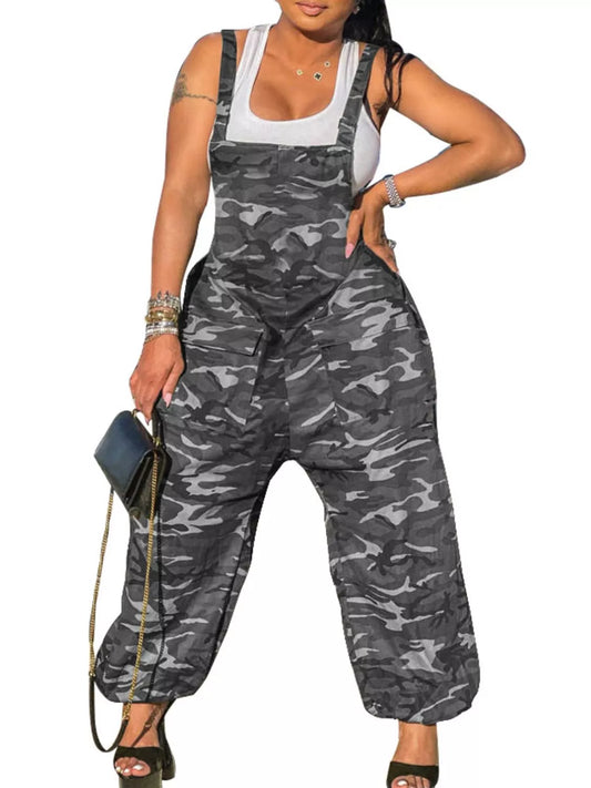 Casual Camouflage Square Neck Overalls nicholesgifts