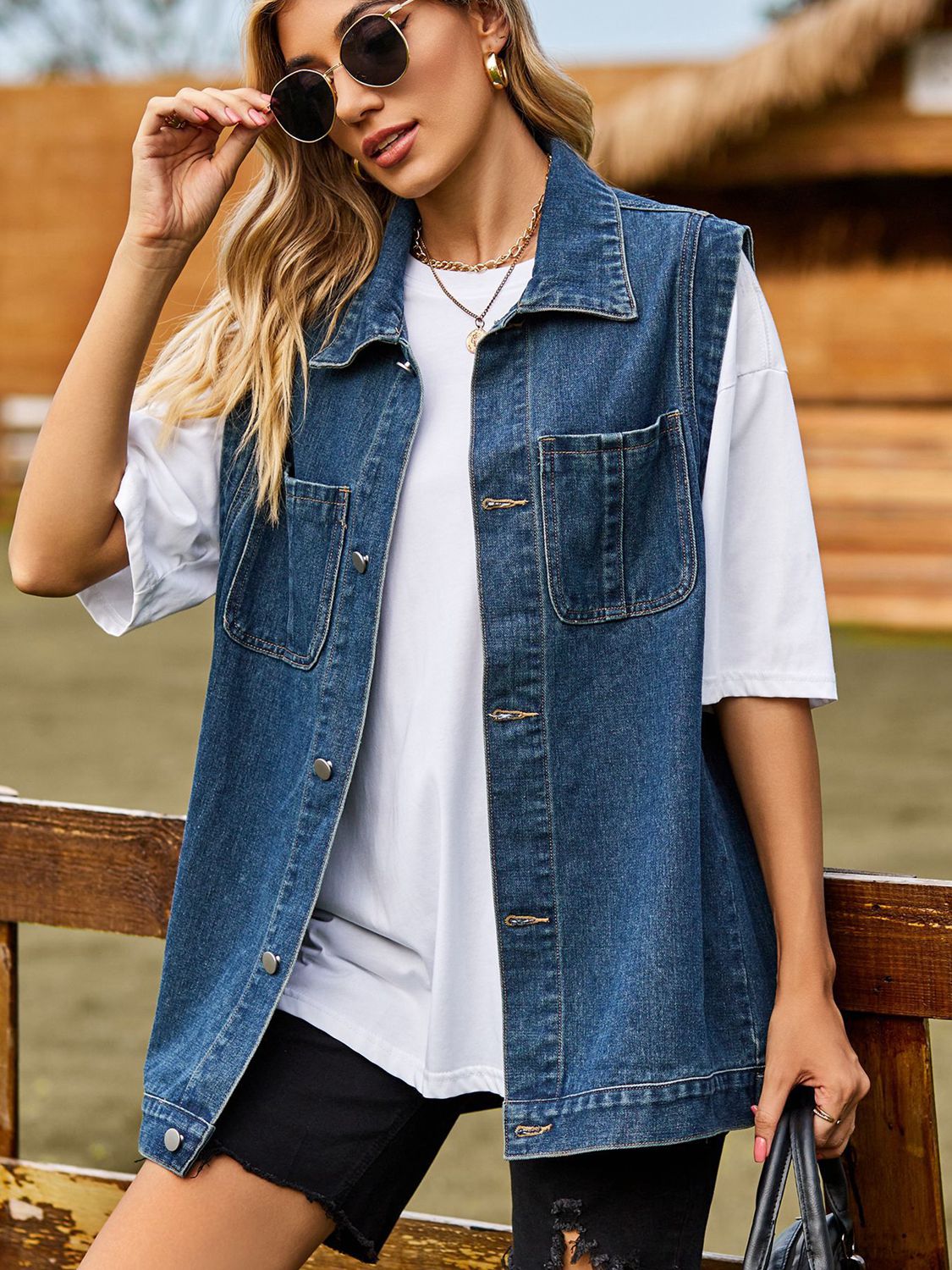 NicholesGifts Women Button Down Denim Vest NicholesGifts