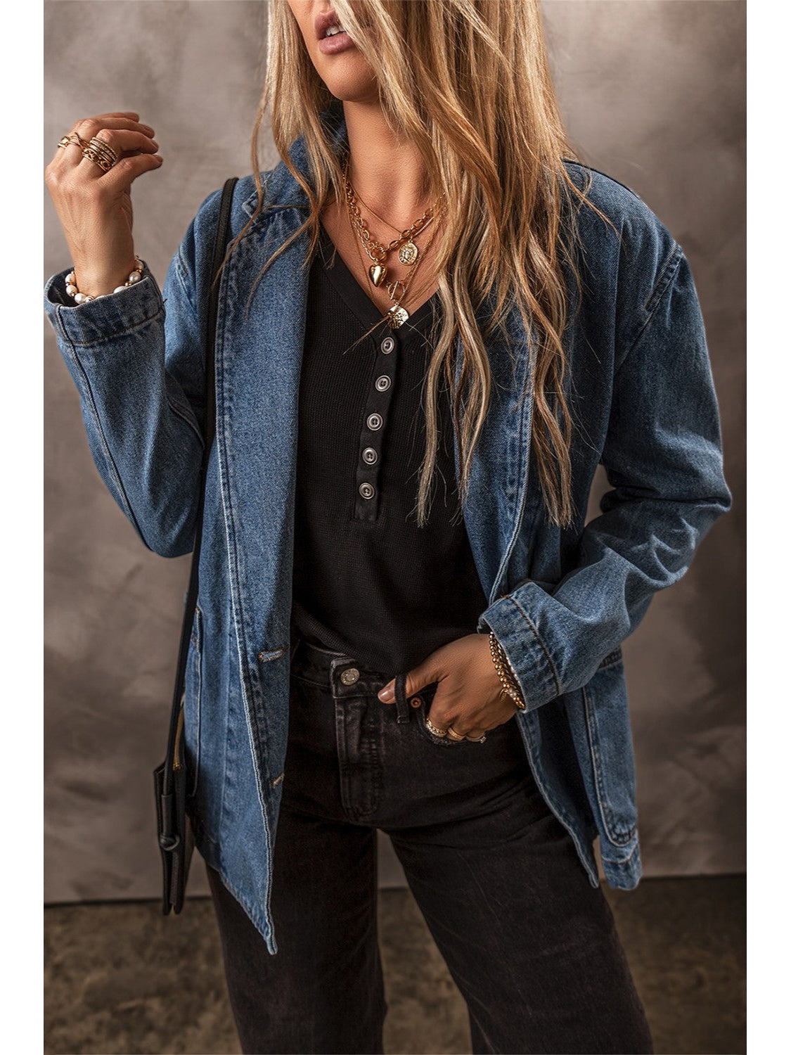 Pocketed Long Sleeve Denim Jacket NicholesGifts